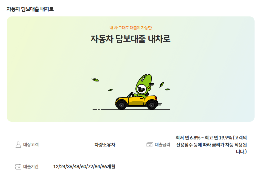 2금융권 대출 KB캐피탈 자동차 담보대출 내차로 조건 총정리