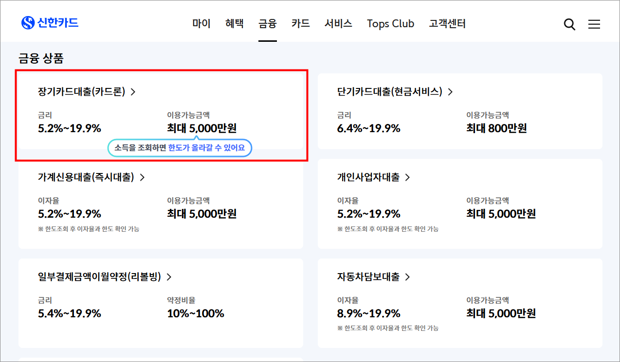 신한카드 장기카드대출(카드론) 한도 신청 신용점수 조건 중도상환방법 주말 ATM 인출, 연장 및 철회