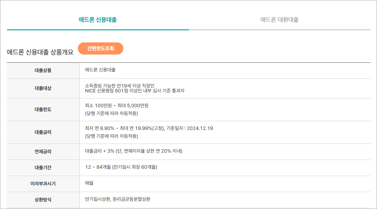 스마트저축은행 직장인 신용대출 애드론  2금융권 금리 비교 상세 가이드