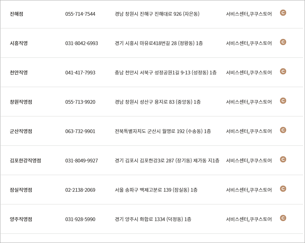 쿠쿠서비스센터 고객센터 전화번호 전국 위치 서울 부산 울산 대구 수원 인천 광주 청주 전주 지점 찾기 정수기 비데 밥솥 렌탈 AS예약