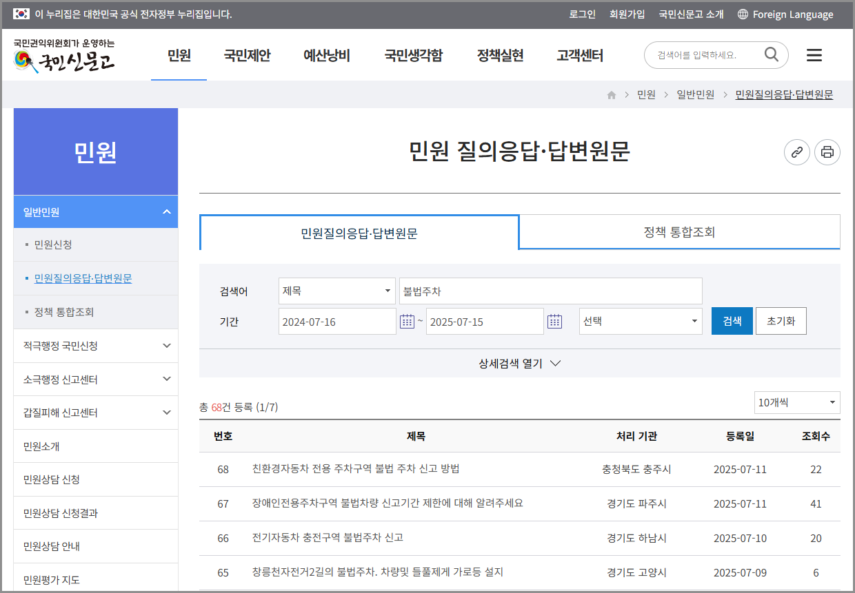 국민신문고 불법주차 신고 포상금