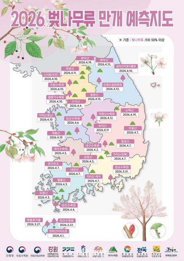 2026 벚꽃 개화시기와 전국 지역별 만개 예측 지도 및 축제 정보