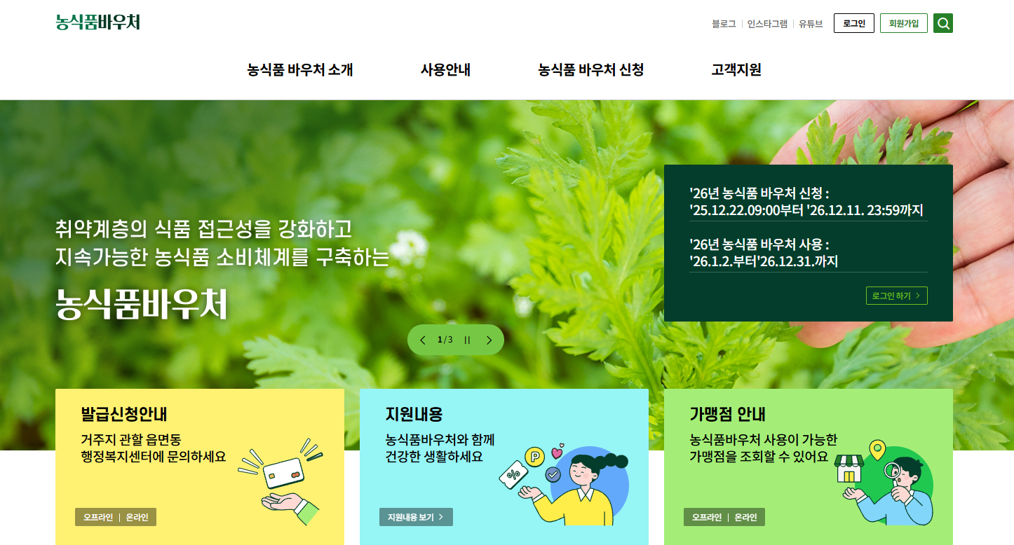 농식품 바우처 신청 방법과 자격조건, 잔액조회 및 하나로마트 편의점 구매가능 품목 안내