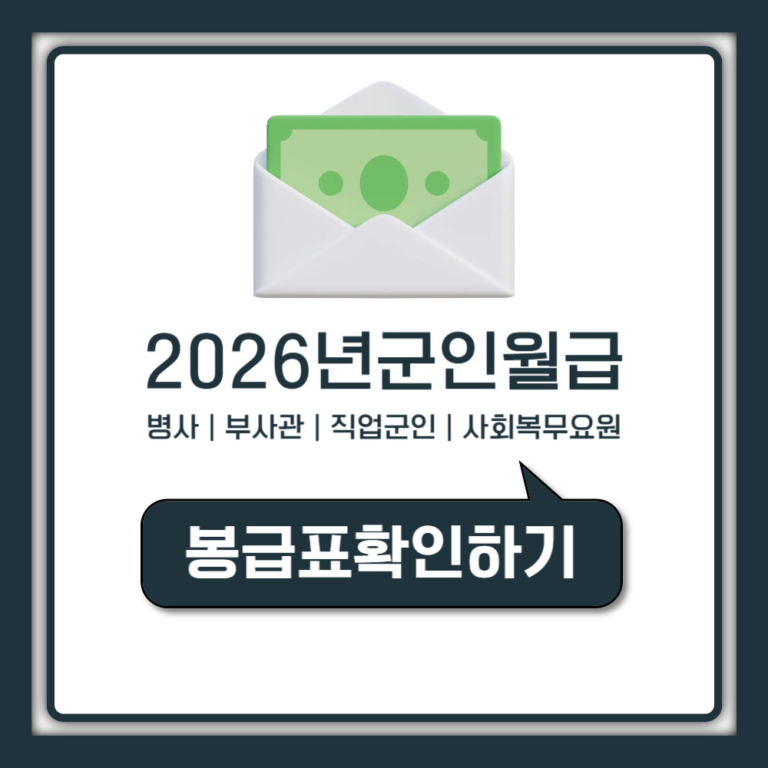 2026년 군인 월급 병사 부사관 직업군인 사회복무요원 봉급표 총정리