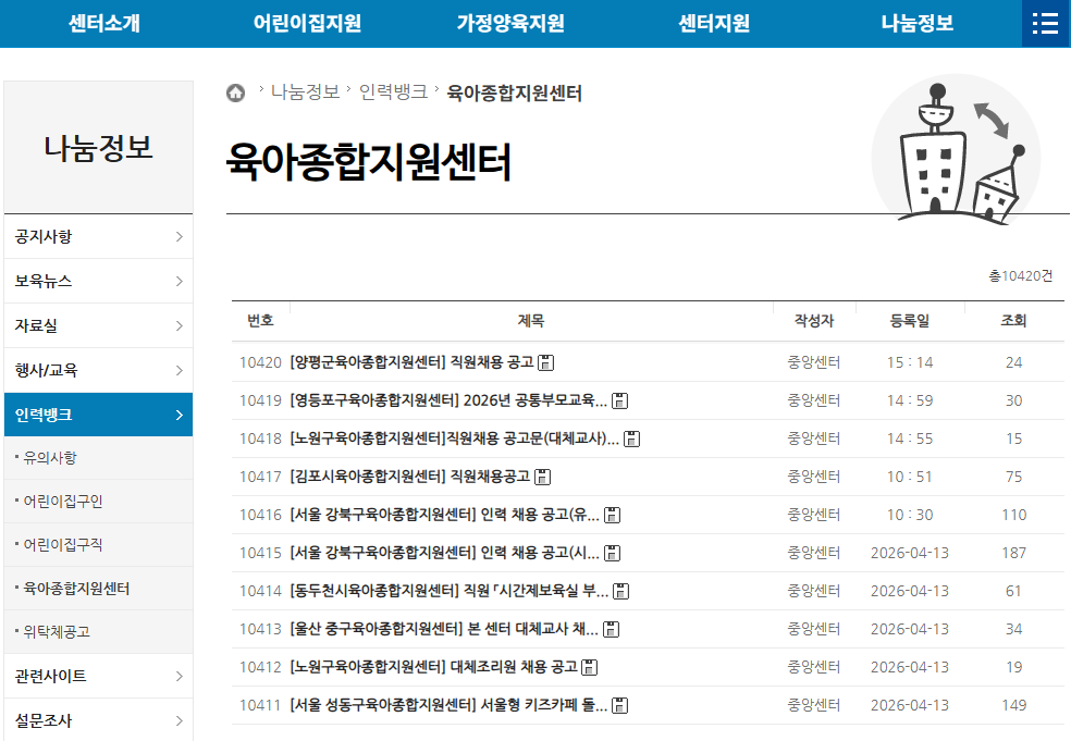 민간 어린이집 구인구직 사이트